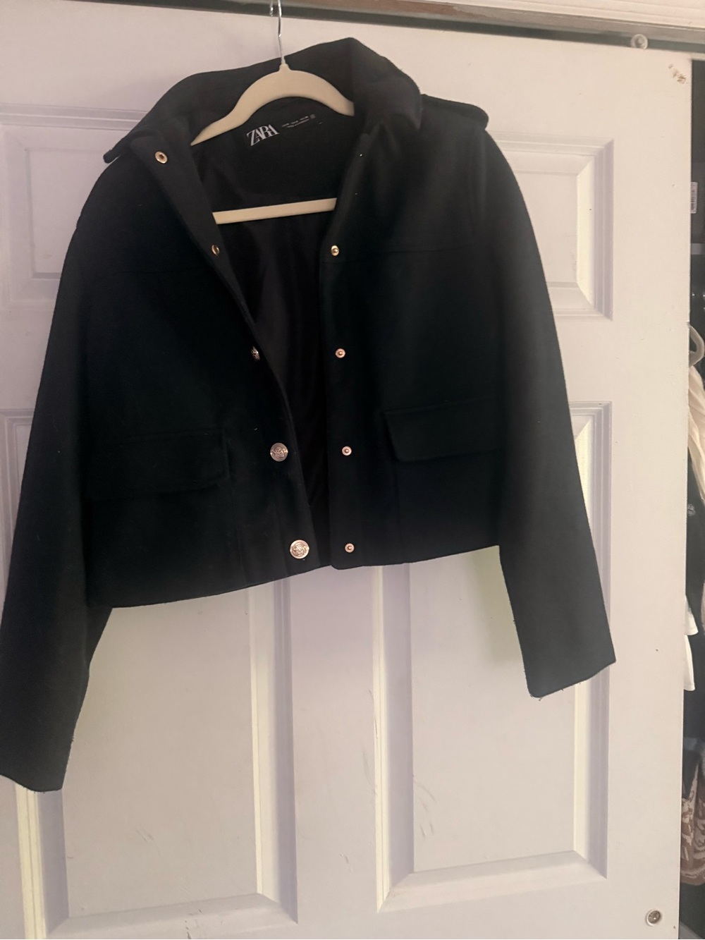 Zara Black Cropped Snap-Front Blazer Jacket